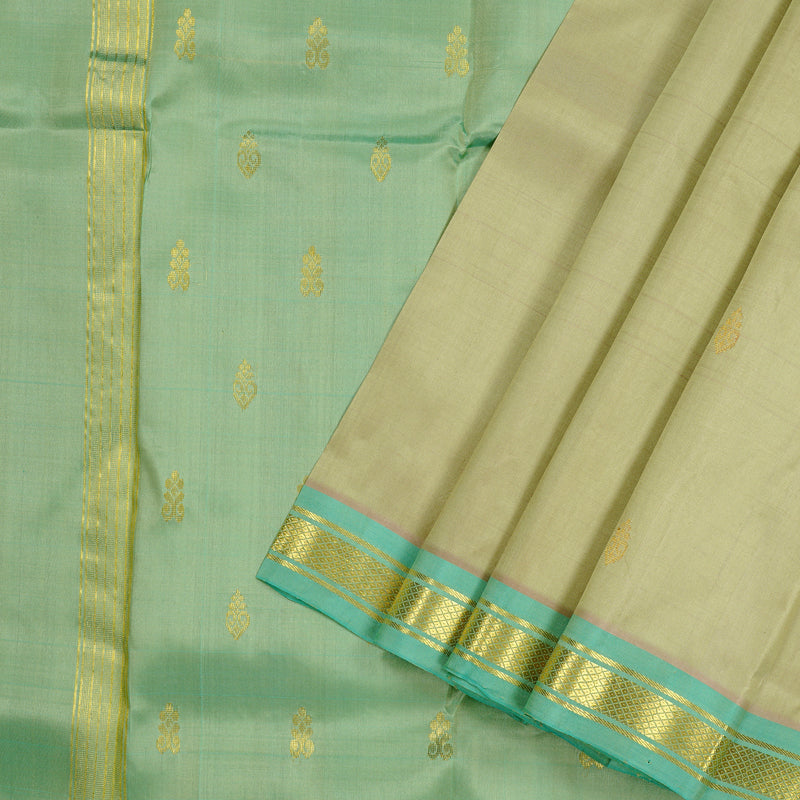 Hayagrivas Light Elaichi Green Handloom Kanjivaram Silk Saree with Sea Green Border KBE131D1-21