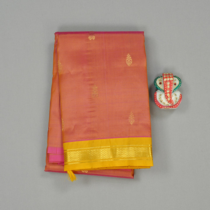 Hayagrivas Onion Pink Handloom Kanjivaram Silk Saree with Lemon Yellow Border KBE131D1-22