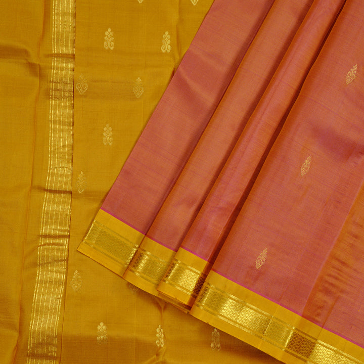 Hayagrivas Onion Pink Handloom Kanjivaram Silk Saree with Lemon Yellow Border KBE131D1-22