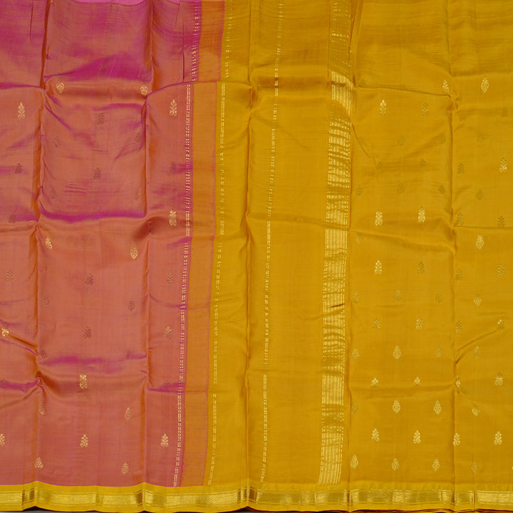 Hayagrivas Onion Pink Handloom Kanjivaram Silk Saree with Lemon Yellow Border KBE131D1-22
