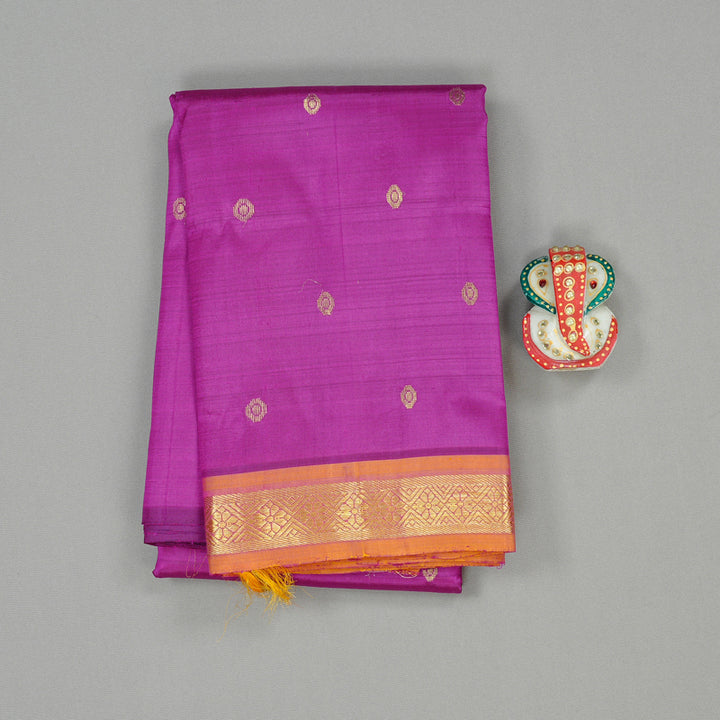 Hayagrivas Purple Handloom Kanjivaram Silk Saree with Honey Mustard Border KBE131D1-23