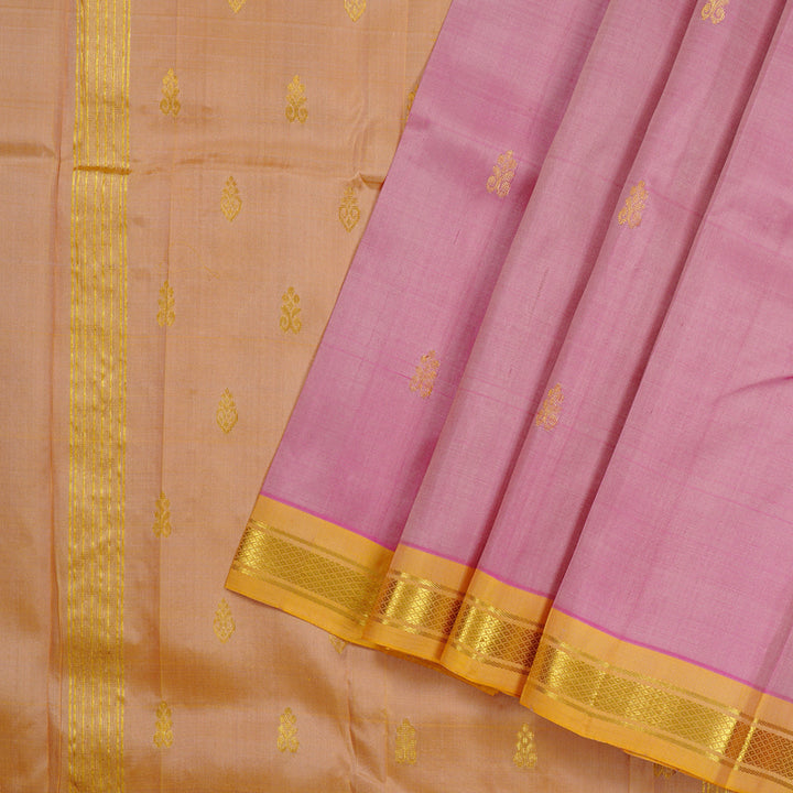 Hayagrivas Baby Pink Handloom Kanjivaram Silk Saree with Mustard Yellow Border KBE131D1-3