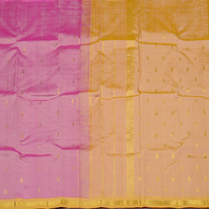 Hayagrivas Baby Pink Handloom Kanjivaram Silk Saree with Mustard Yellow Border KBE131D1-3