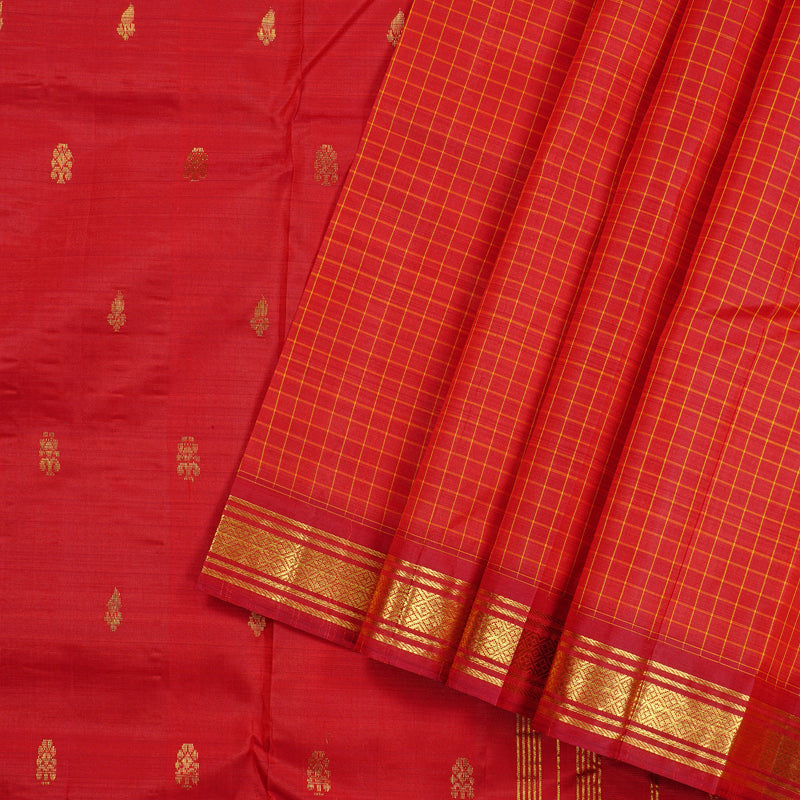 Hayagrivas Red Handloom Kanjivaram Silk Saree with Red Border KBE131D1-9