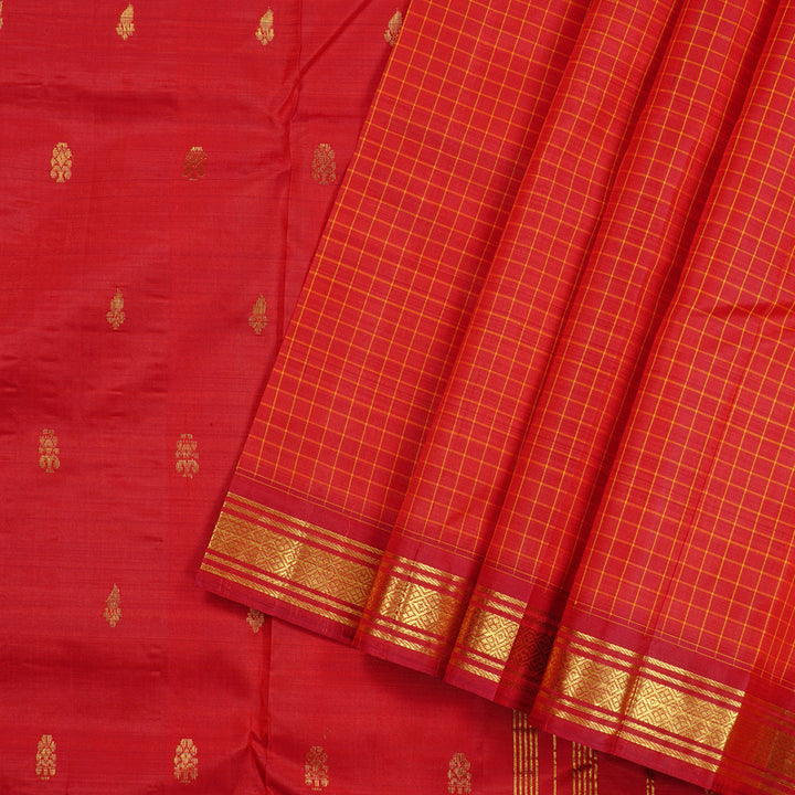 Hayagrivas Red Handloom Kanjivaram Silk Saree with Red Border KBE131D1-9