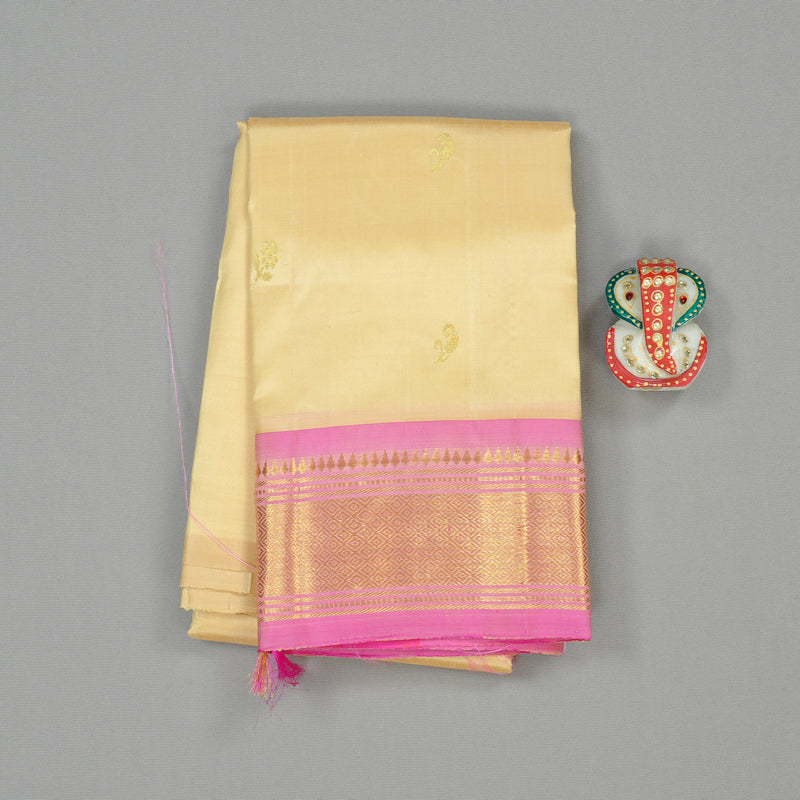 Hayagrivas Sandal Handloom Kanjivaram Silk Saree with Pink Border KBE131D2-15