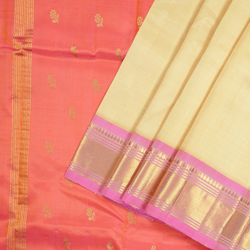 Hayagrivas Sandal Handloom Kanjivaram Silk Saree with Pink Border KBE131D2-15