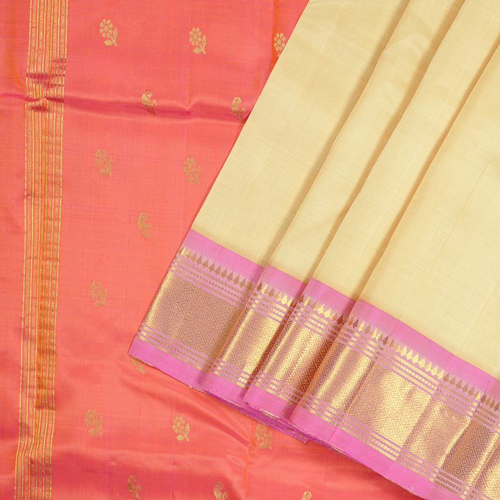 Hayagrivas Sandal Handloom Kanjivaram Silk Saree with Pink Border KBE131D2-15