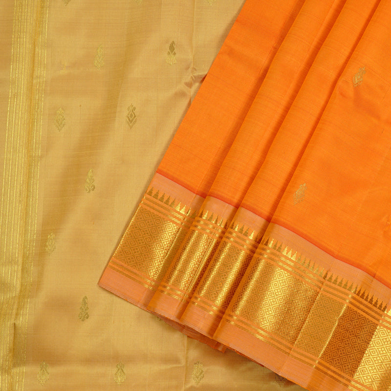 Hayagrivas Mango Yellow Handloom Kanjivaram Silk Saree with Sandal Border KBE131D2-16