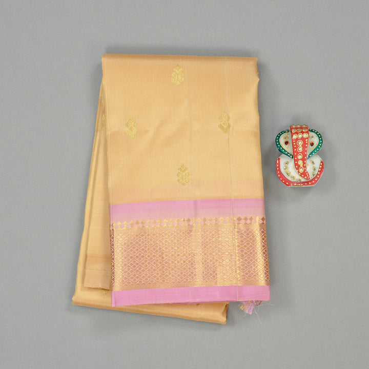 Hayagrivas Sandal Handloom Kanjivaram Silk Saree with Baby Pink Border KBE131D2-3