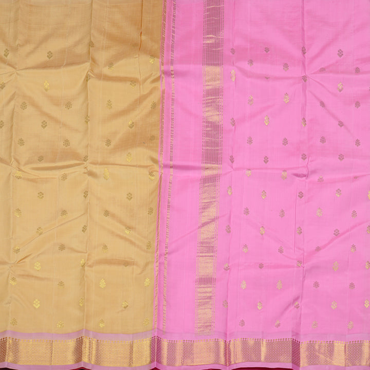 Hayagrivas Sandal Handloom Kanjivaram Silk Saree with Baby Pink Border KBE131D2-3