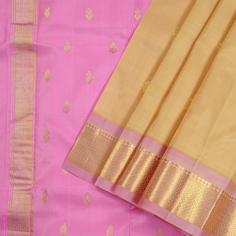 Hayagrivas Sandal Handloom Kanjivaram Silk Saree with Baby Pink Border KBE131D2-3