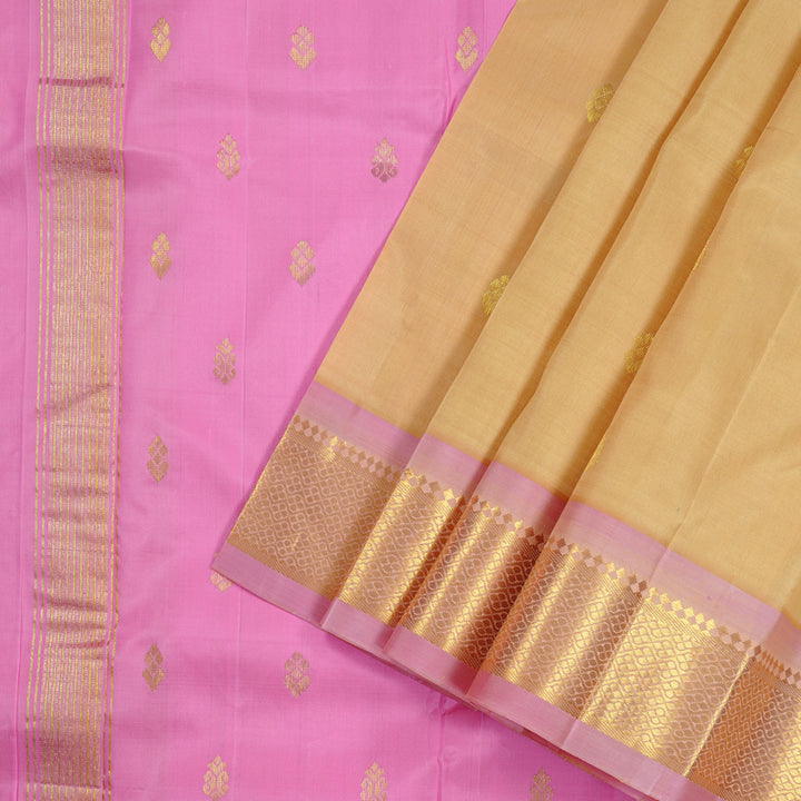 Hayagrivas Sandal Handloom Kanjivaram Silk Saree with Baby Pink Border KBE131D2-3