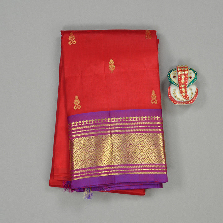 Hayagrivas Red Handloom Kanjivaram Silk Saree with Purple Border KBE131D2-8
