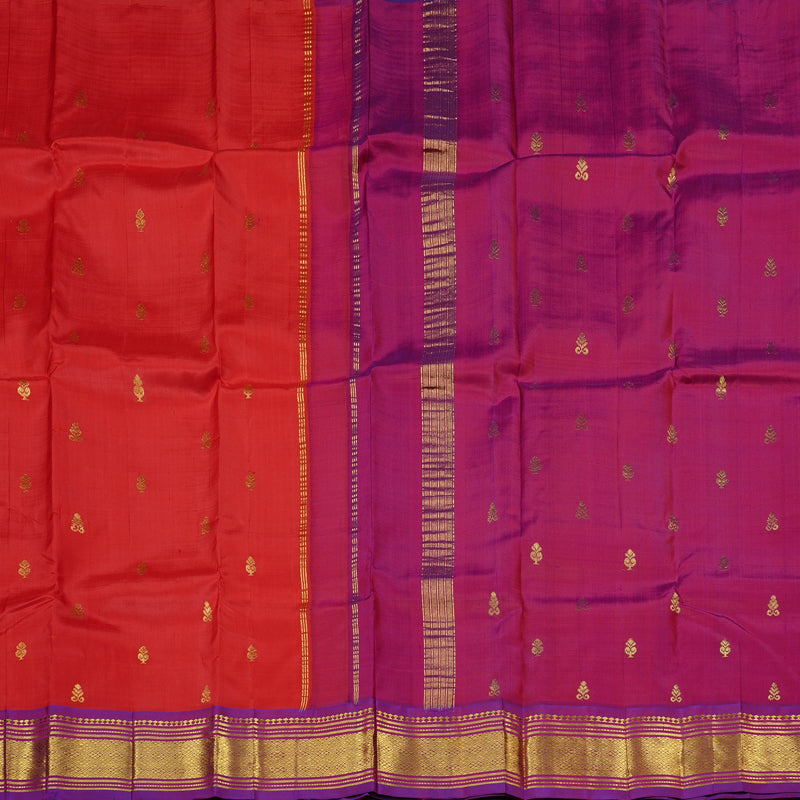 Hayagrivas Red Handloom Kanjivaram Silk Saree with Purple Border KBE131D2-8
