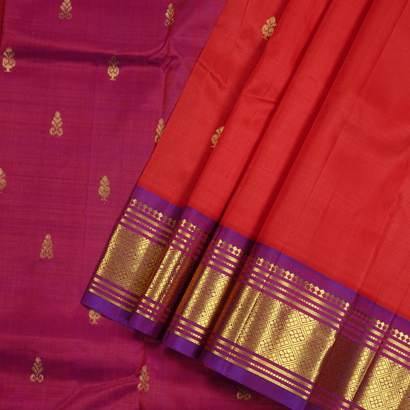 Hayagrivas Red Handloom Kanjivaram Silk Saree with Purple Border KBE131D2-8