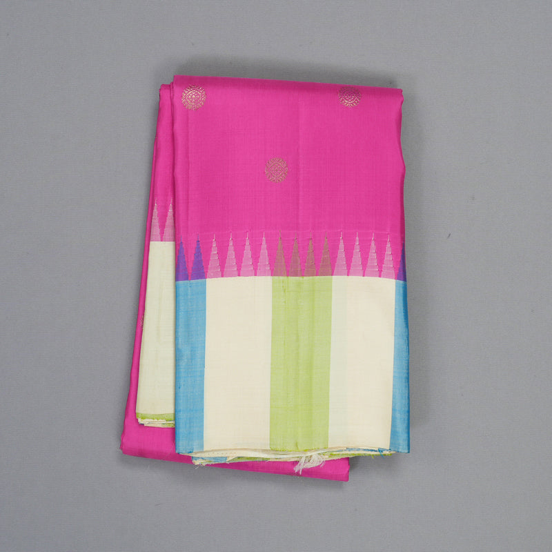 Hayagrivas Handloom Rani Pink Kanjivaram Silk Saree with Multicolour Border KBE1320J2-1