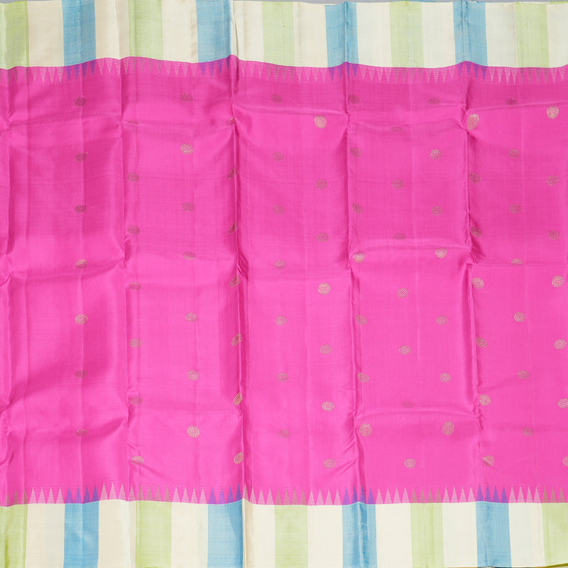 Hayagrivas Handloom Rani Pink Kanjivaram Silk Saree with Multicolour Border KBE1320J2-1