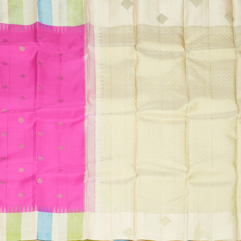 Hayagrivas Handloom Rani Pink Kanjivaram Silk Saree with Multicolour Border KBE1320J2-1