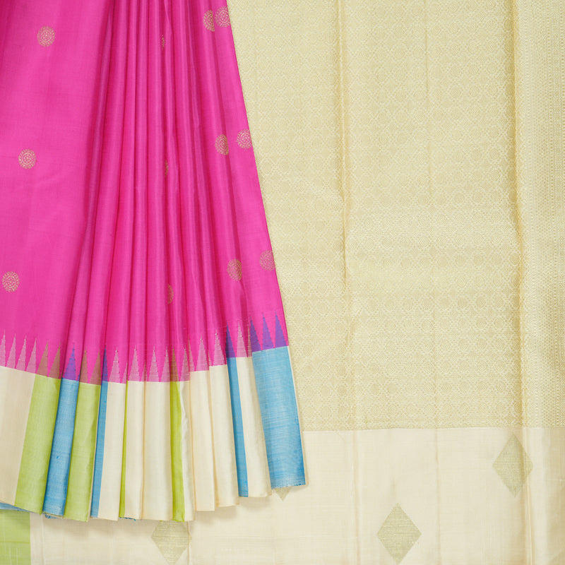 Hayagrivas Handloom Rani Pink Kanjivaram Silk Saree with Multicolour Border KBE1320J2-1