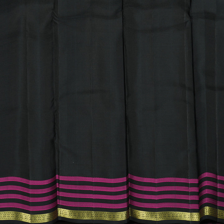 Hayagrivas Handloom Yellow Kanjivaram Silk Saree with Black & Pink Checks Border KBE1320J2-2