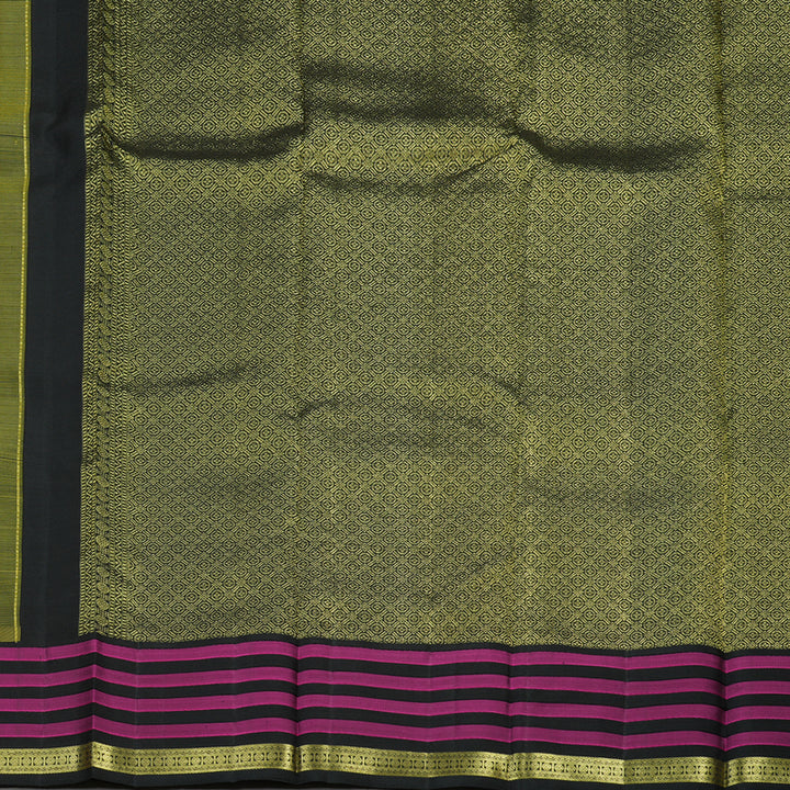 Hayagrivas Handloom Yellow Kanjivaram Silk Saree with Black & Pink Checks Border KBE1320J2-2