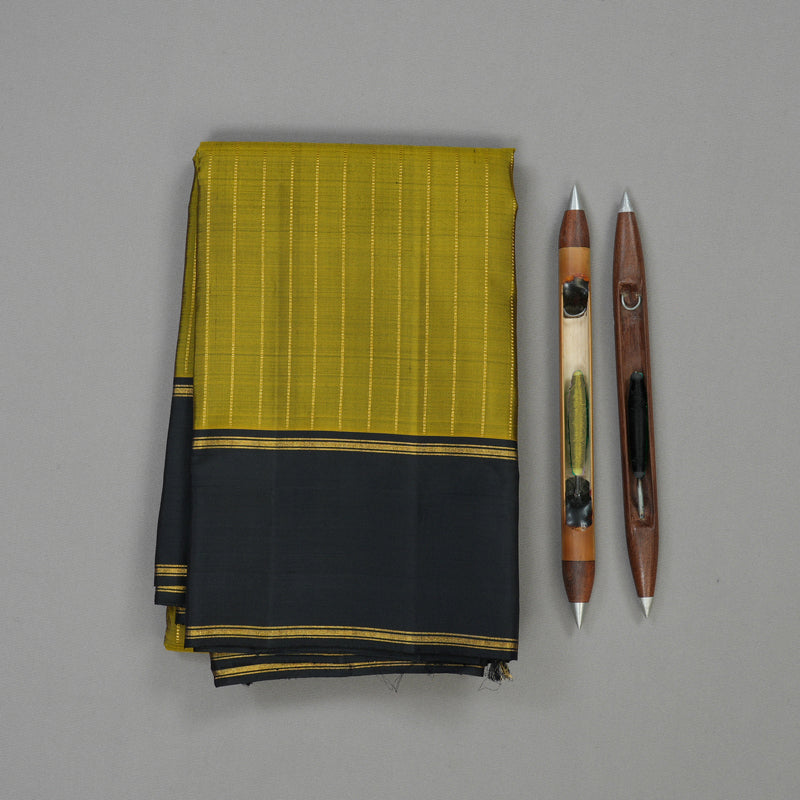 Hayagrivas Handloom Olive Green Kanjivaram Silk Saree with Black Border KBE1327J10-1