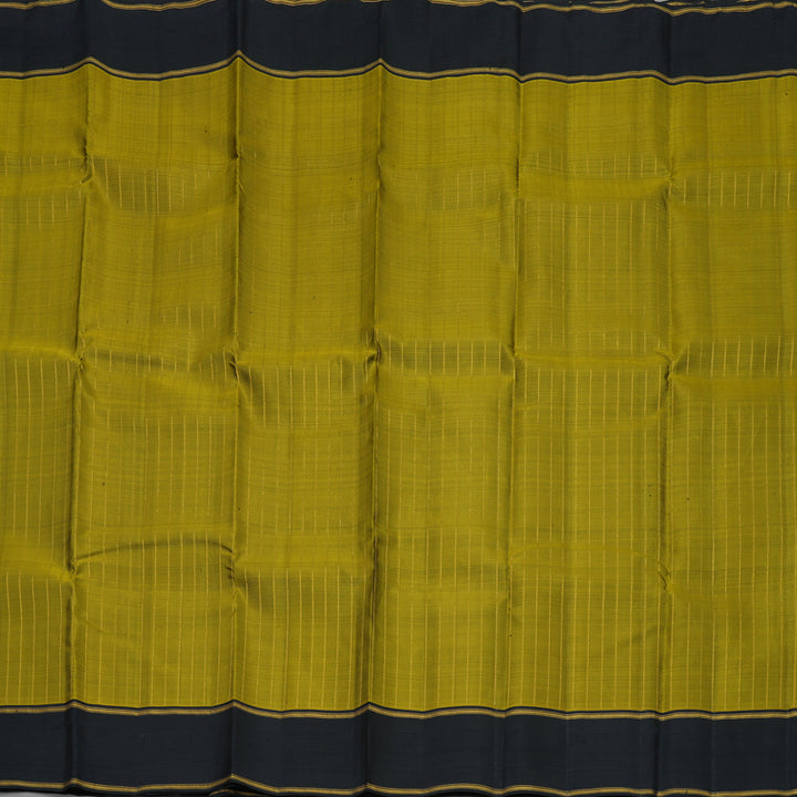 Hayagrivas Handloom Olive Green Kanjivaram Silk Saree with Black Border KBE1327J10-1
