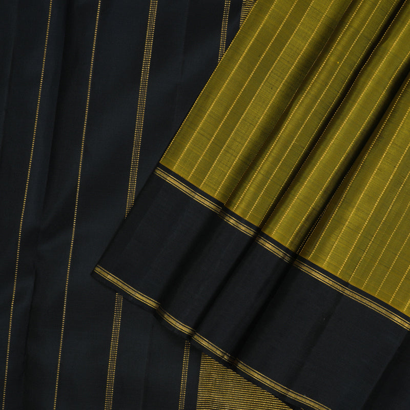 Hayagrivas Handloom Olive Green Kanjivaram Silk Saree with Black Border KBE1327J10-1