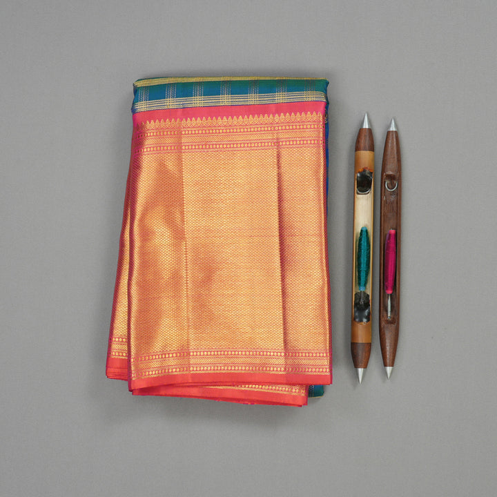 Hayagrivas Handloom Mayilkazhuthu Kanjivaram Silk Saree with Rose Pink Border KBE1327J12-1