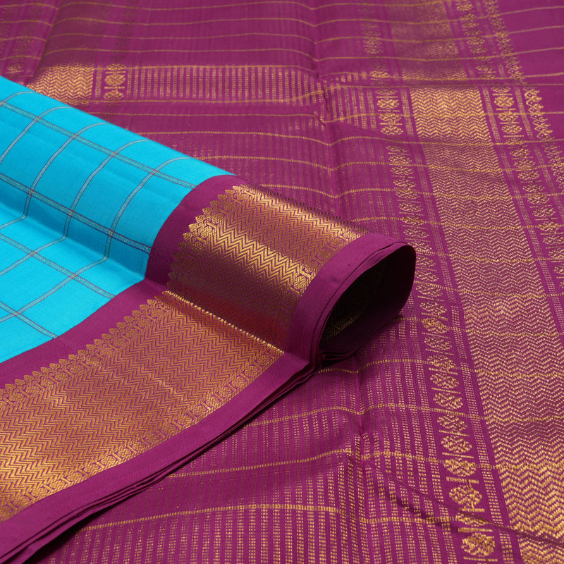 Hayagrivas Handloom Sky Blue Kanjivaram Silk Saree with Magenta Border KBE1327J8-1