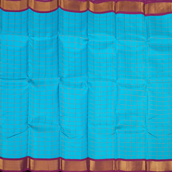Hayagrivas Handloom Sky Blue Kanjivaram Silk Saree with Magenta Border KBE1327J8-1