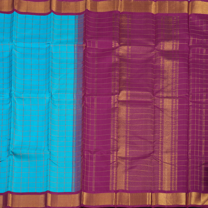 Hayagrivas Handloom Sky Blue Kanjivaram Silk Saree with Magenta Border KBE1327J8-1