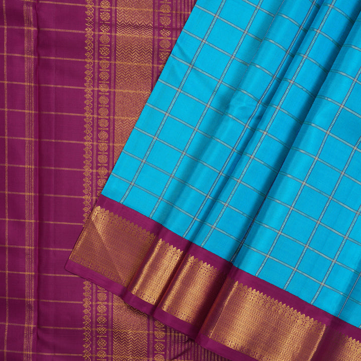 Hayagrivas Handloom Sky Blue Kanjivaram Silk Saree with Magenta Border KBE1327J8-1