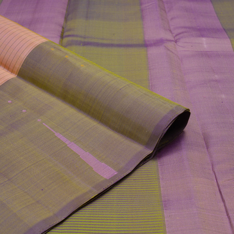 Hayagrivas Handloom Mild Peach Kanjivaram Silk Saree with Dual Tone (Purple & Green) Border KBE1328J2-2