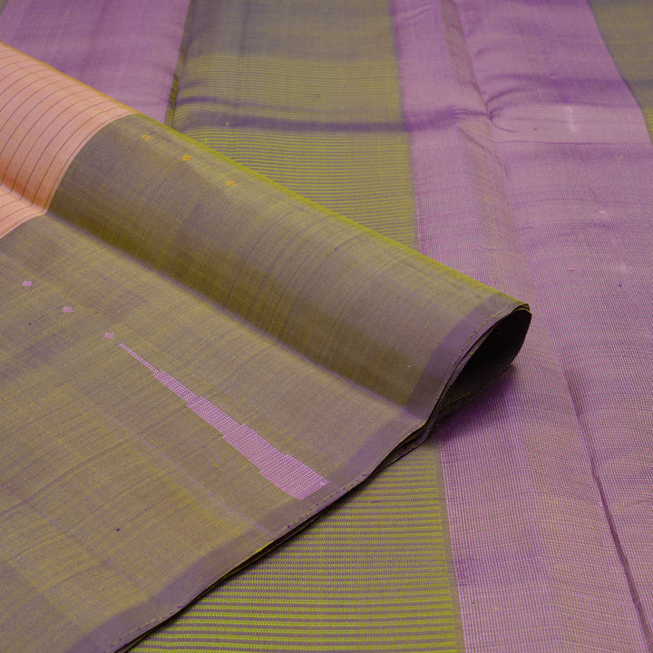 Hayagrivas Handloom Mild Peach Kanjivaram Silk Saree with Dual Tone (Purple & Green) Border KBE1328J2-2