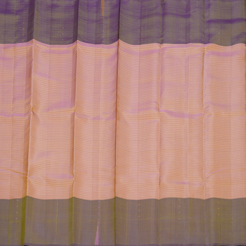 Hayagrivas Handloom Mild Peach Kanjivaram Silk Saree with Dual Tone (Purple & Green) Border KBE1328J2-2