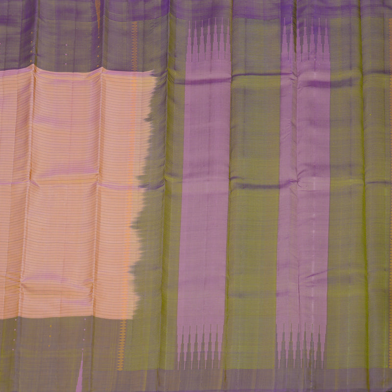 Hayagrivas Handloom Mild Peach Kanjivaram Silk Saree with Dual Tone (Purple & Green) Border KBE1328J2-2