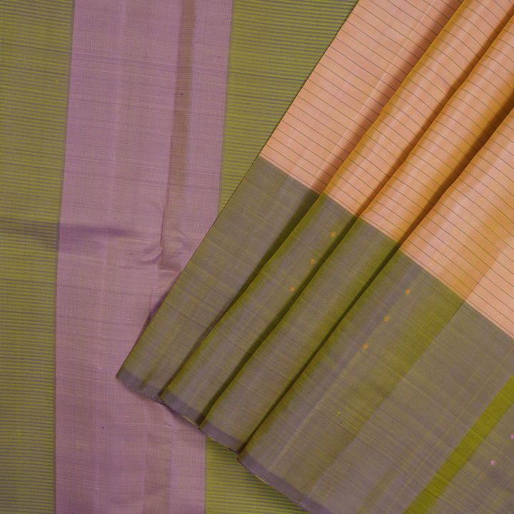 Hayagrivas Handloom Mild Peach Kanjivaram Silk Saree with Dual Tone (Purple & Green) Border KBE1328J2-2