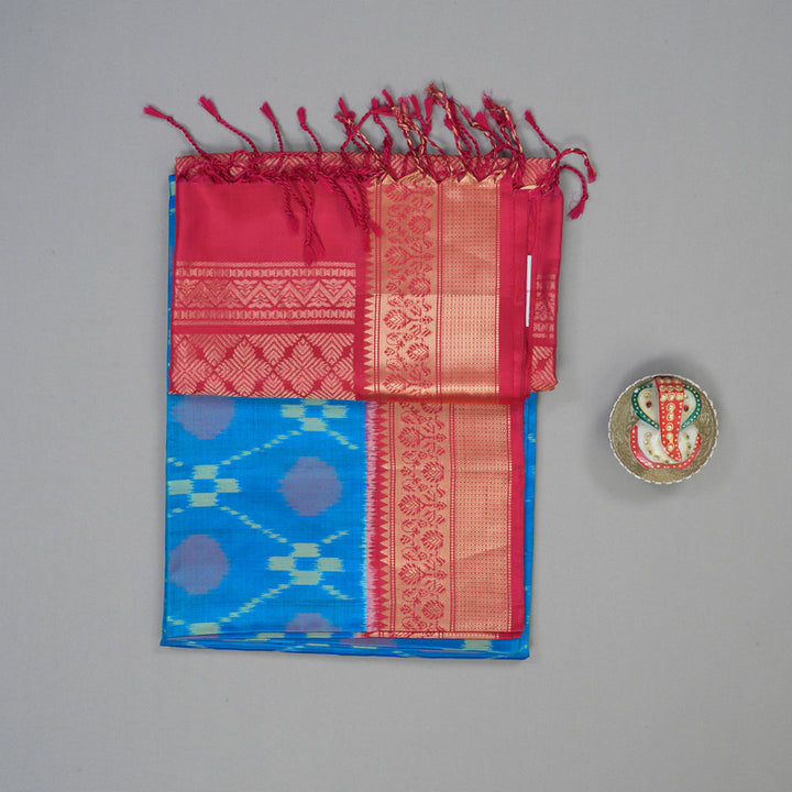Hayagrivas Aqua Blue Handloom Ikkat Soft Silk Saree KBE132D1-1