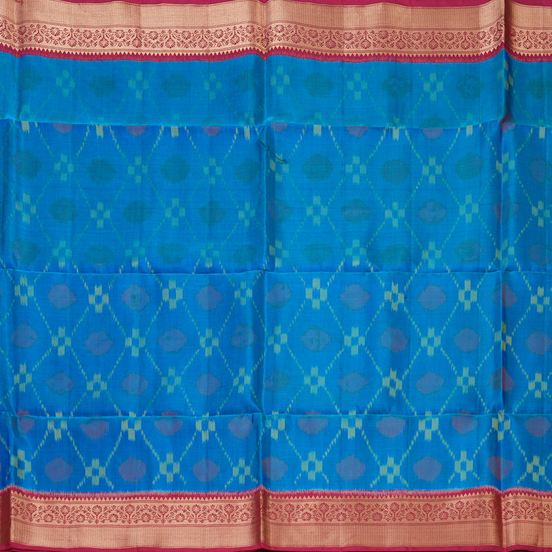 Hayagrivas Aqua Blue Handloom Ikkat Soft Silk Saree KBE132D1-1