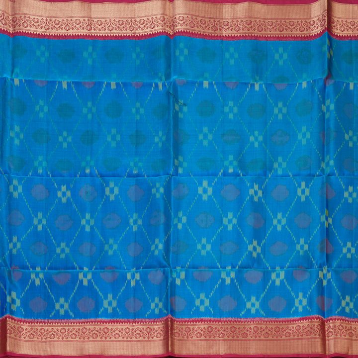 Hayagrivas Aqua Blue Handloom Ikkat Soft Silk Saree KBE132D1-1