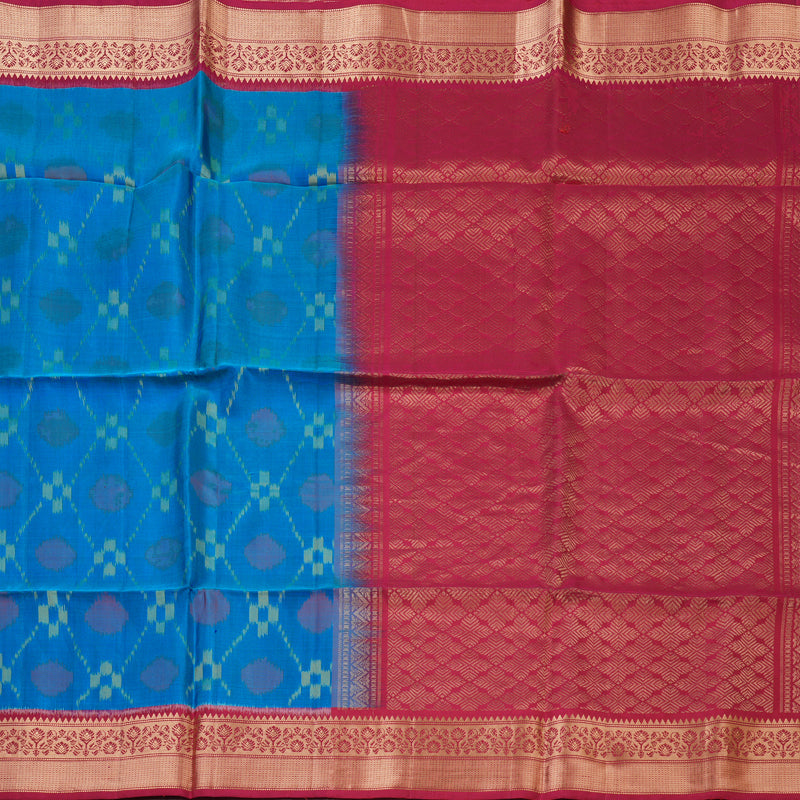 Hayagrivas Aqua Blue Handloom Ikkat Soft Silk Saree KBE132D1-1