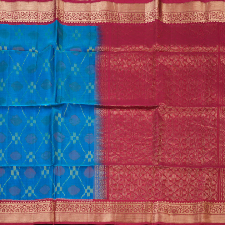 Hayagrivas Aqua Blue Handloom Ikkat Soft Silk Saree KBE132D1-1