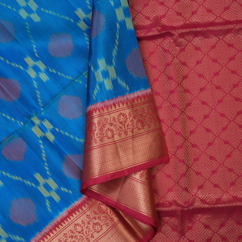 Hayagrivas Aqua Blue Handloom Ikkat Soft Silk Saree KBE132D1-1
