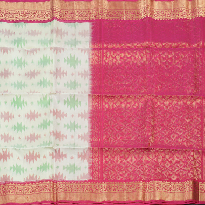 Hayagrivas Handloom Ikkat Soft Silk Saree in Pristine White KBE132D1-22