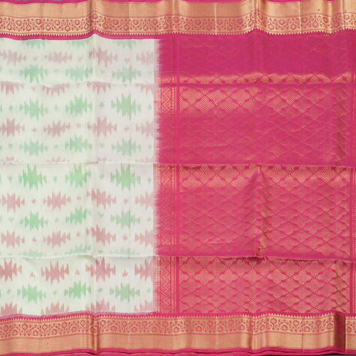Hayagrivas Handloom Ikkat Soft Silk Saree in Pristine White KBE132D1-22
