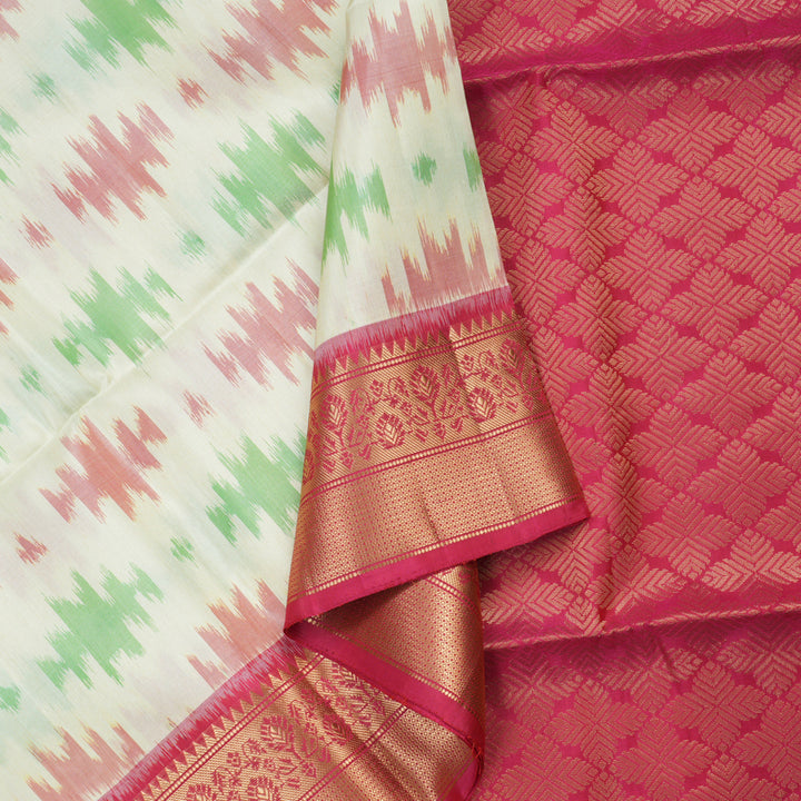 Hayagrivas Handloom Ikkat Soft Silk Saree in Pristine White KBE132D1-22