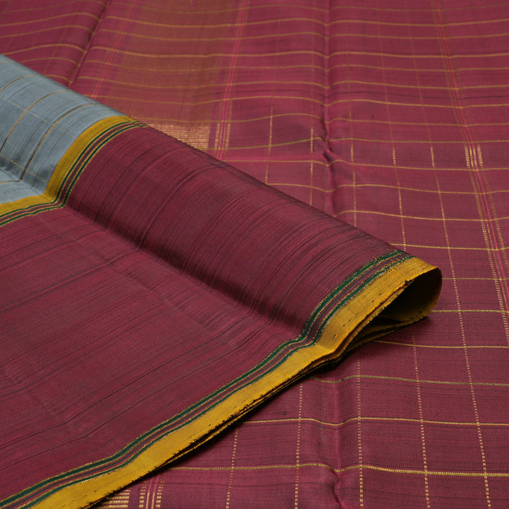 Hayagrivas Handloom Silver Grey Kanjivaram Silk Saree with Ganga Jamuna border KBE1333J11-1