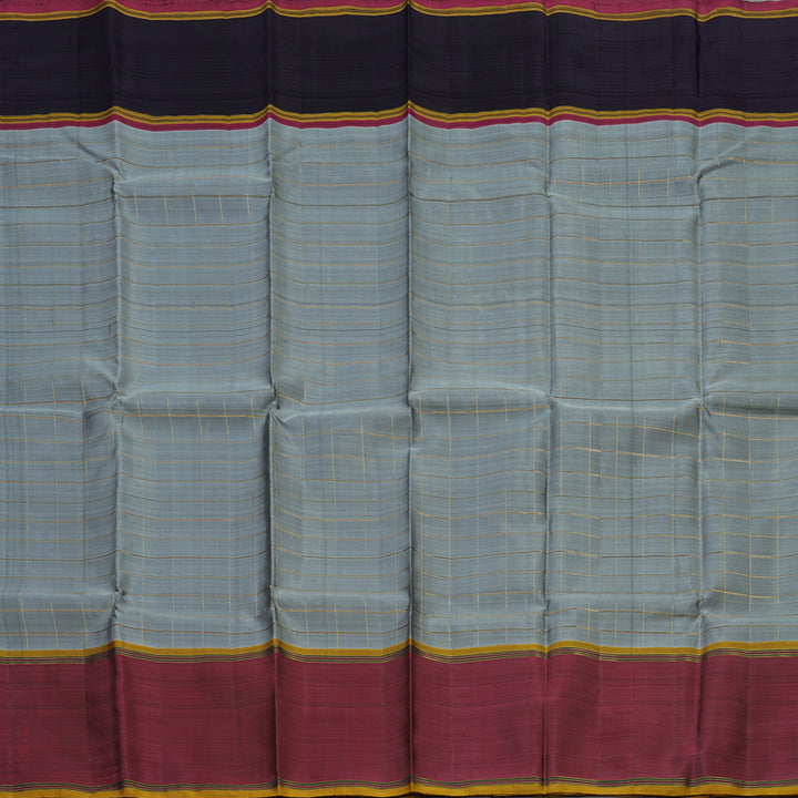 Hayagrivas Handloom Silver Grey Kanjivaram Silk Saree with Ganga Jamuna border KBE1333J11-1
